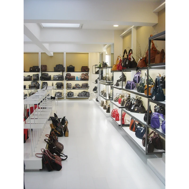 Customized-new design handbag rack display shoe shop design ladies shoes store showcase sale