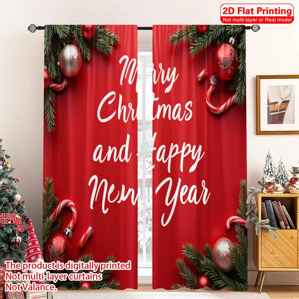 

2pcs 2D flat printing Merry Christmas Drapes Merry Christmas Happy New Year Fabric Without Electricity Holiday Decorations Use