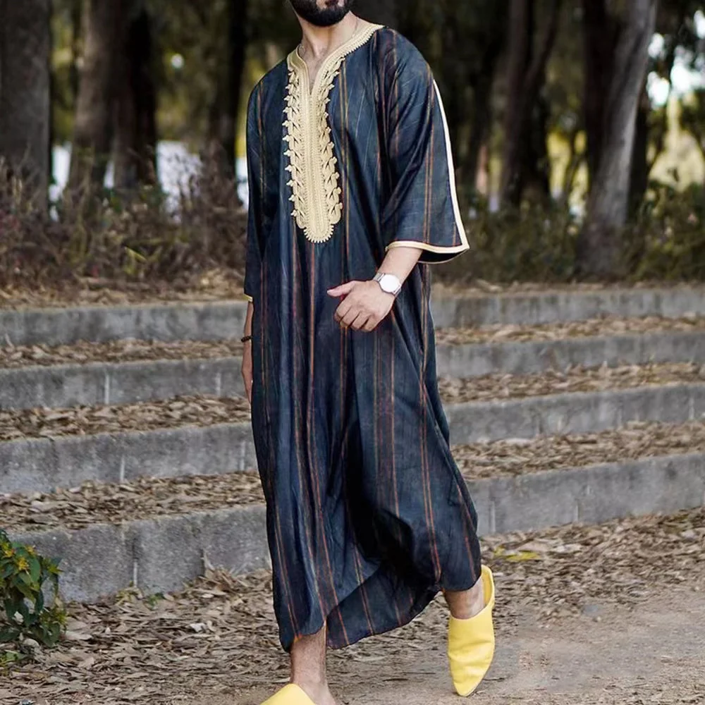 이슬람 Kaftan 이슬람 남자 의류 모로코 Caftan 손 수 놓은 느슨한 통풍 Djellaba Abaya Thobe 남자 여름 2022