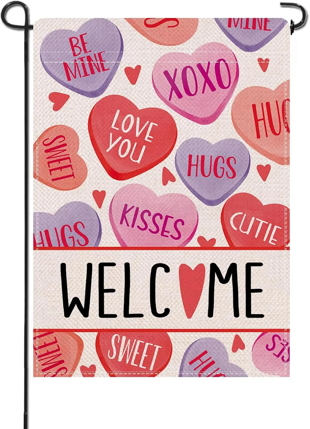 Artofy Welcome Valentines Day Small Decorative Garden Flag, Pink Red Candy Love Hearts Romantic Kids Yard Outside Decor, Ann GGO