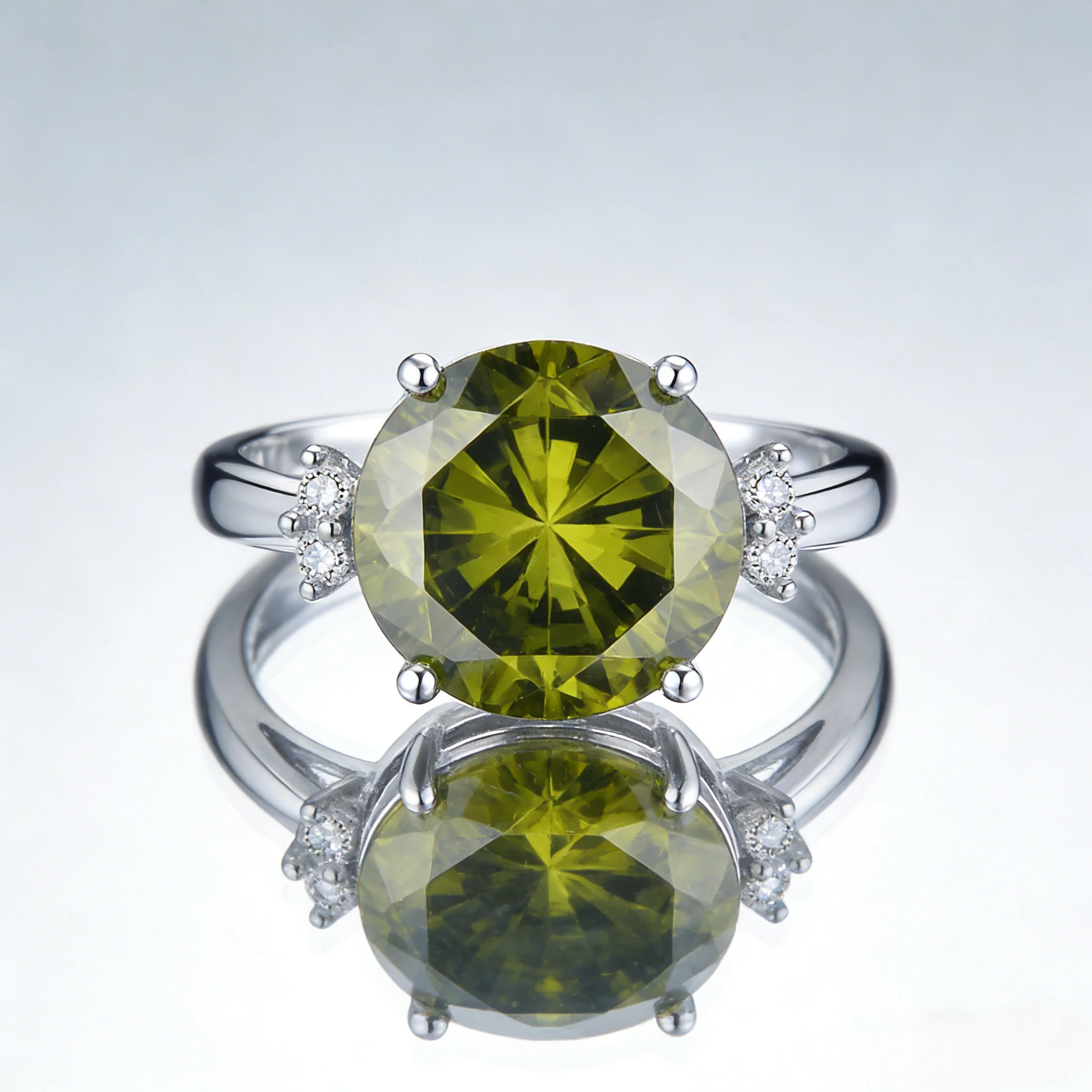 August Birthstone Peridot Cubic Zirconia Ring, Large Oval Cluster Statement Band in Silver for Women, Bold & Elegant Jewelry