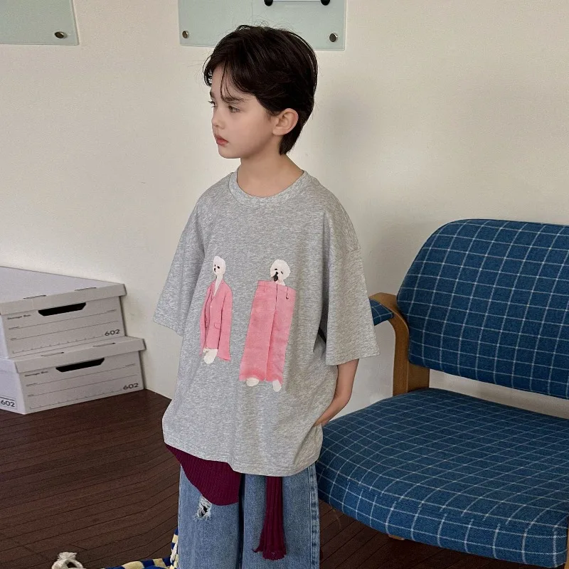 

Boys Short Sleeve Summer Printed Top 2026 New Children's Loose Crew Neck T-Shirt Boys Trend Short Sleeve