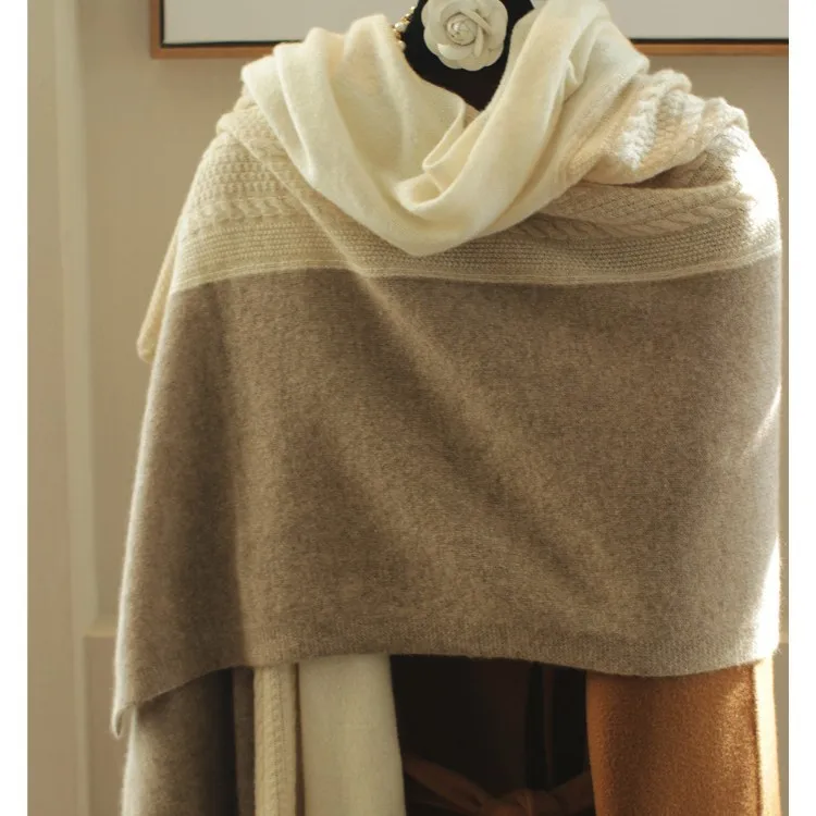 

Women's Cashmere Wool Scarf - Color Block Long Plush Wrap Shawl for Autumn Winter Outerwear 2025
