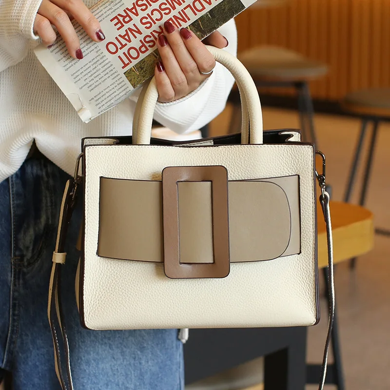 Fashion High-end Wide Belt Design Tote All-match Cowhide Leather Women\'s Handbag Luxurious Office Female Shoulder Bag