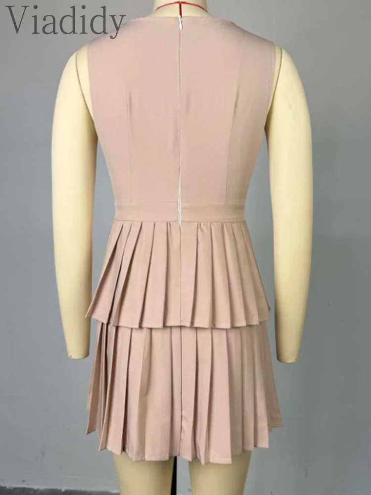 Women's Sexy Solid Color Cut-out Sleeveless Pleated Mini Ruched Dress