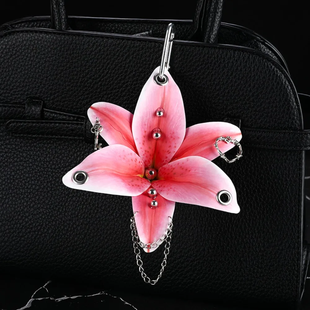 Fashion Orchid Lily Keychain Simulation Flower Keyring Colorful Flower Bag Pendant Colorful Butterfly Orchid Keychain