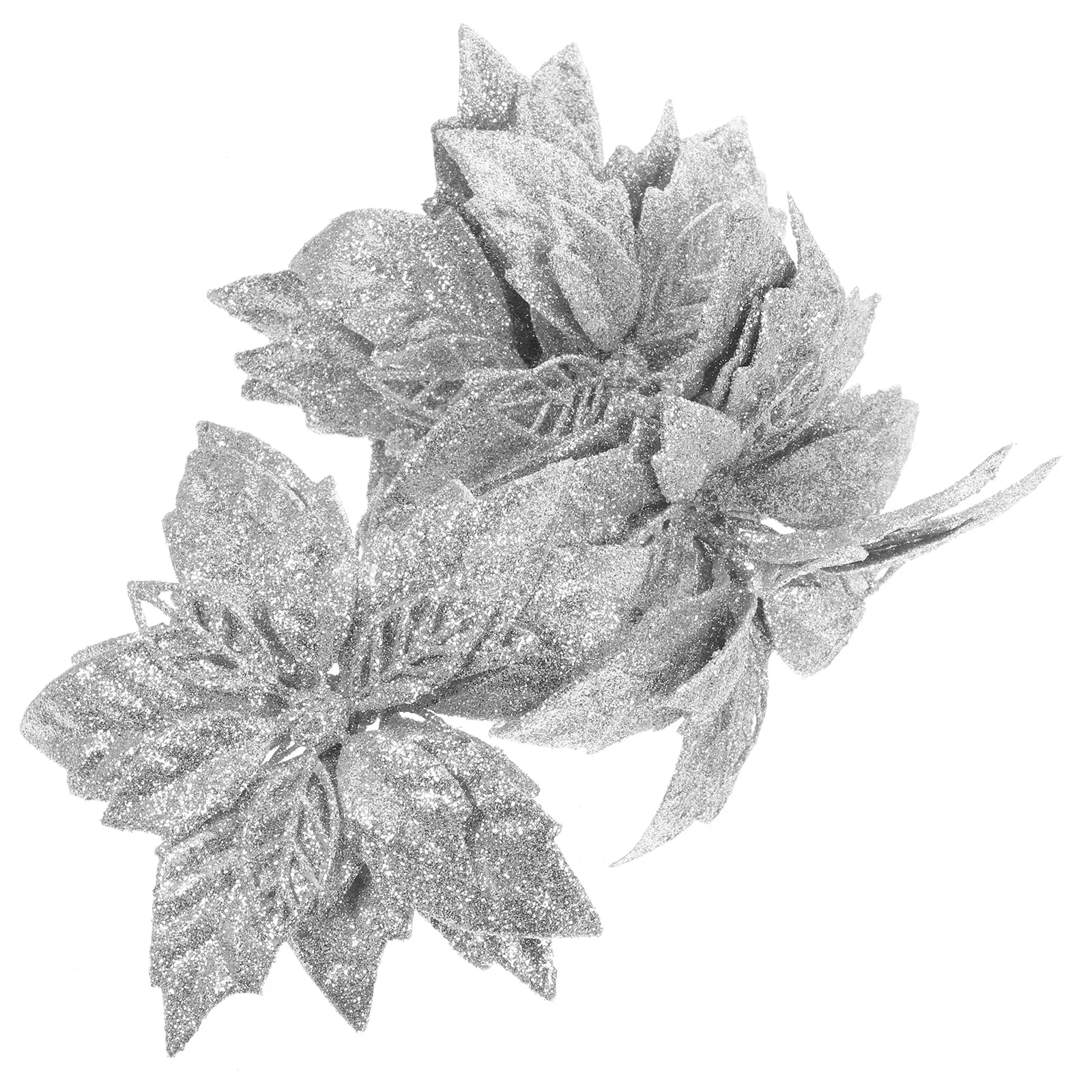 

10Pcs Christmas Artificial Flowers Glitter Poinsettia Decorative Xmas Tree Ornaments Faux Flower Home Wall Window Decor