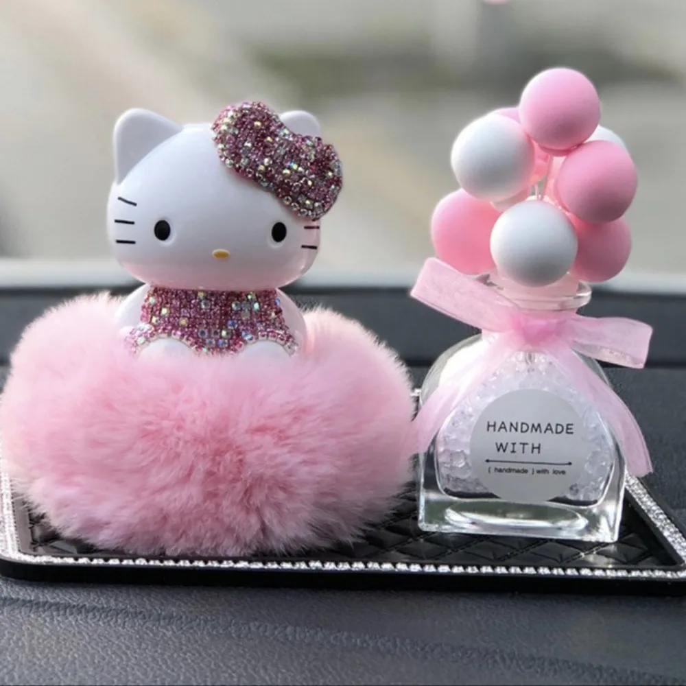 Hello Kitty Cute Ornaments Creative Car Aromatherapy Seat Platform Cat Car Accessories Diamond Interior Jewelry Center Console