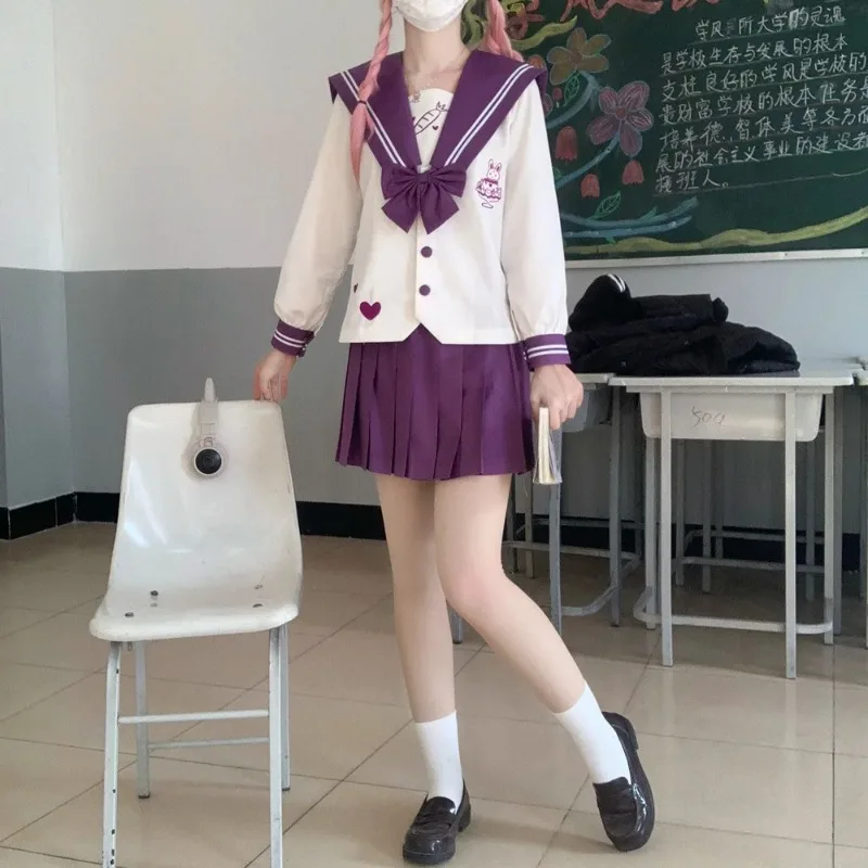 Uniforme escolar japonés para niñas, traje de marinero dulce y lindo, falda larga rosa, ropa de materiales de alta calidad, disfraz de Anime COS