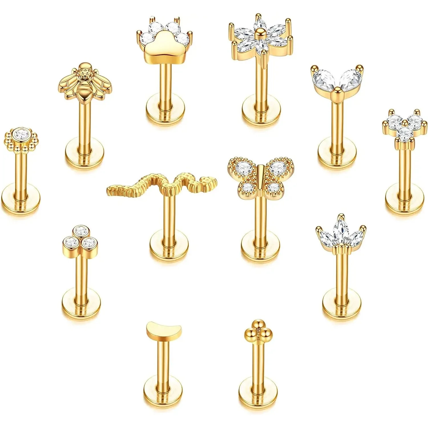 Bobisty 1 Stück Nasenpiercing für Damen und Herren, chirurgischer Stahl, Innengewinde, Labret-Lippenpiercing, Muschelhelix-Piercing-Schmuck