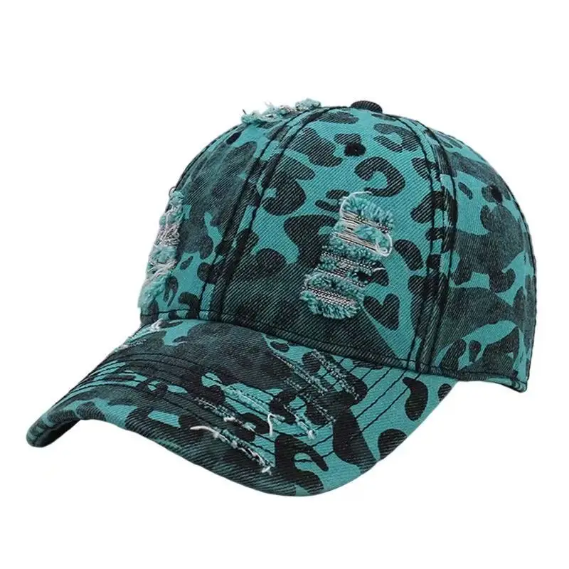 Customized Printed Logo Leopard Print Camouflage Baseball Caps Men And Women Retro Washed Break Hole Sun Shading Duck Tongue Hat view 5