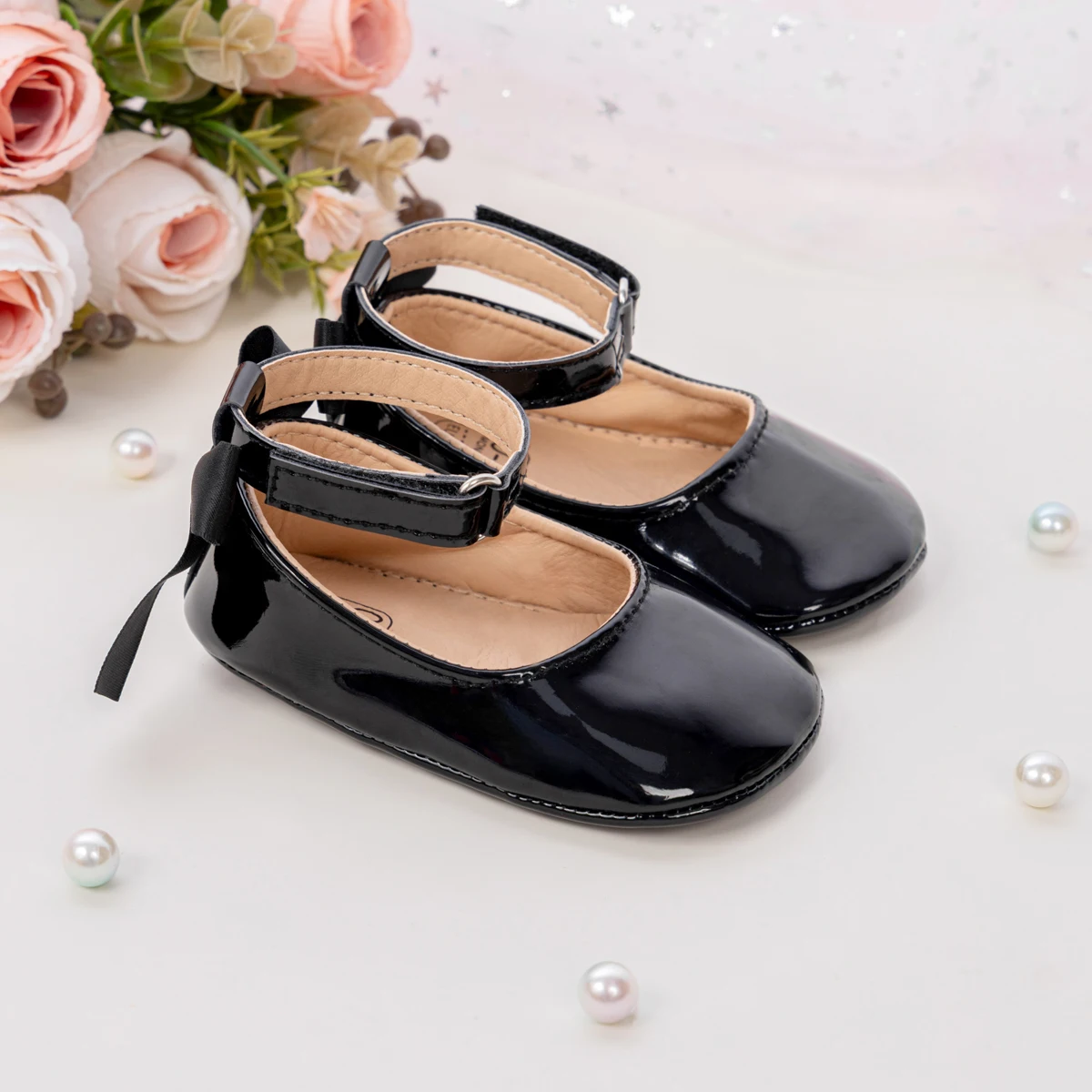 Baby Mädchen Mary Jane Ballerinas aus Lackleder mit Schleife, Prinzessinnen-Kleiderschuhe, rutschfeste weiche Sohle, für Kleinkinder, Prewalker, Party – Detail 23