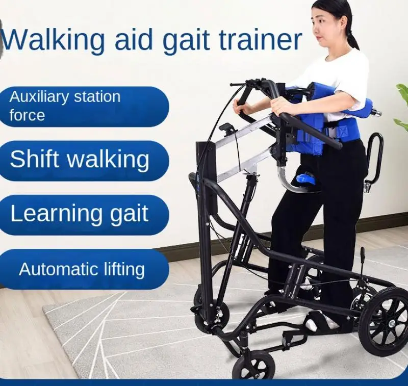 Multifunctional Walking Aid Hemiplegic Patient Lower Limb Training Automatic Height Adjustment Standing Frame with Wheels