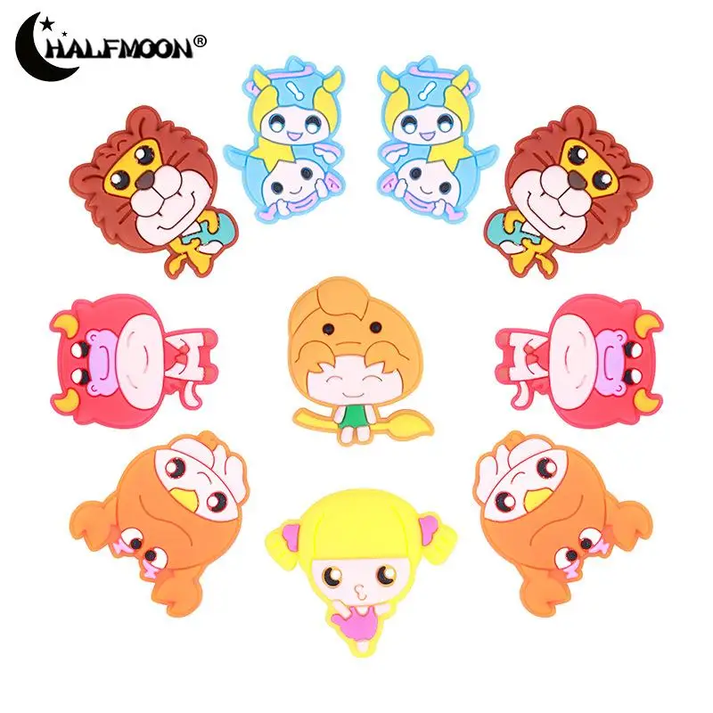 Silicone Zodiac Beads para Fazer Jóias, 12 Constelações, Dos desenhos animados Animal Loose Beads, Pulseira, Colar, Pen Acessórios, Novo, 12pcs