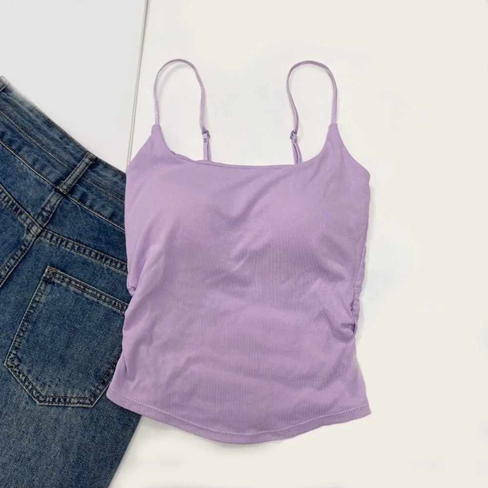 

Sweet Sleeveless Suspender Vest Underwear Slim Camisole With Padded Cups Fitted Tops Daily Use