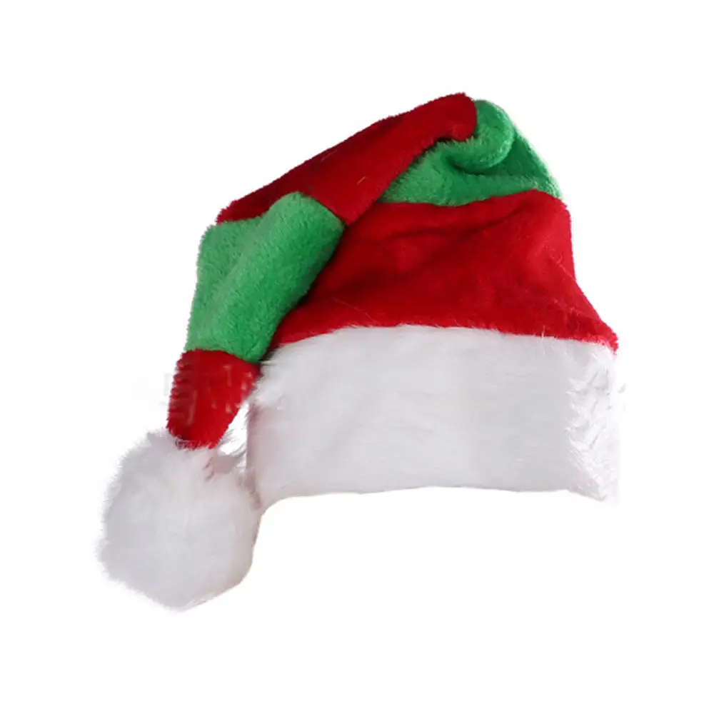 Plush Christmas Hat For Women Red Green Stitching Xmas Hat Adults Kids Christmas Decorations Winter Caps Home Santa Claus Gift