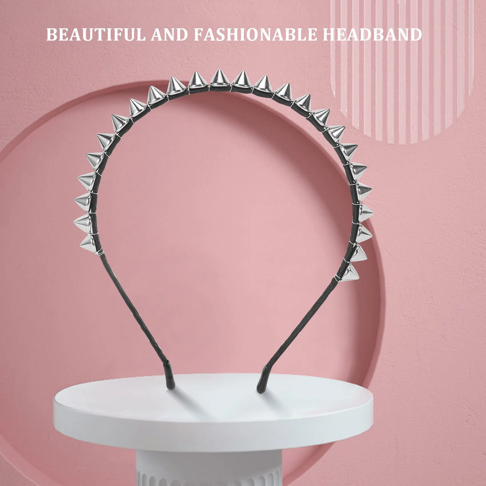 Tiara de metal prateado com rebite e ponta de cabeça para cabelo Aliceband Punk Girl