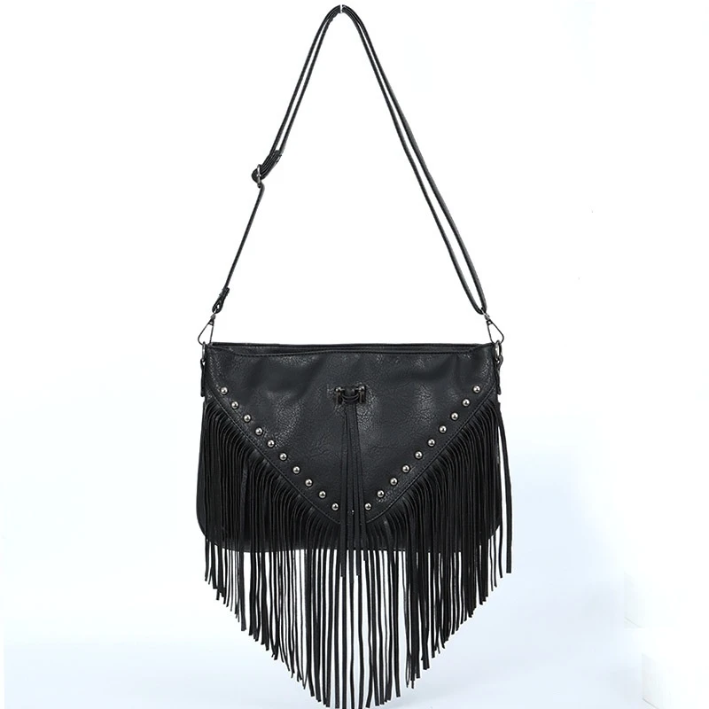 European and American Style Rivet Fringe Tassel Messenger Bag Women Hobo Shoulder Bags Shopper Crossbody Handbag Bolsa Feminina