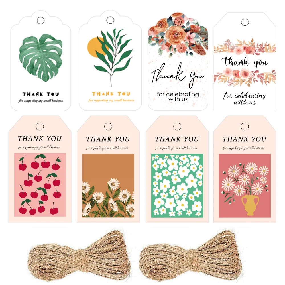 50pcs Hanging Greeting Cards Thank You For Supporting My Small Bussiness DIY Packaging Supplies Label Tag Gift Box Decoration