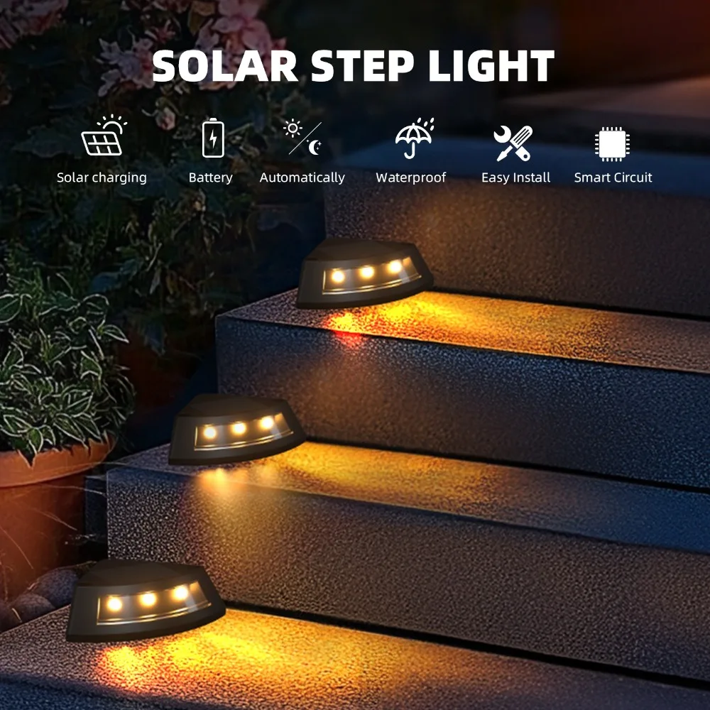 

4pcs Waterproof Solar Step Lights Warm /White Light Easy To Use Stair Lighting Auto Switch Solar Powered Garden Walkway Light
