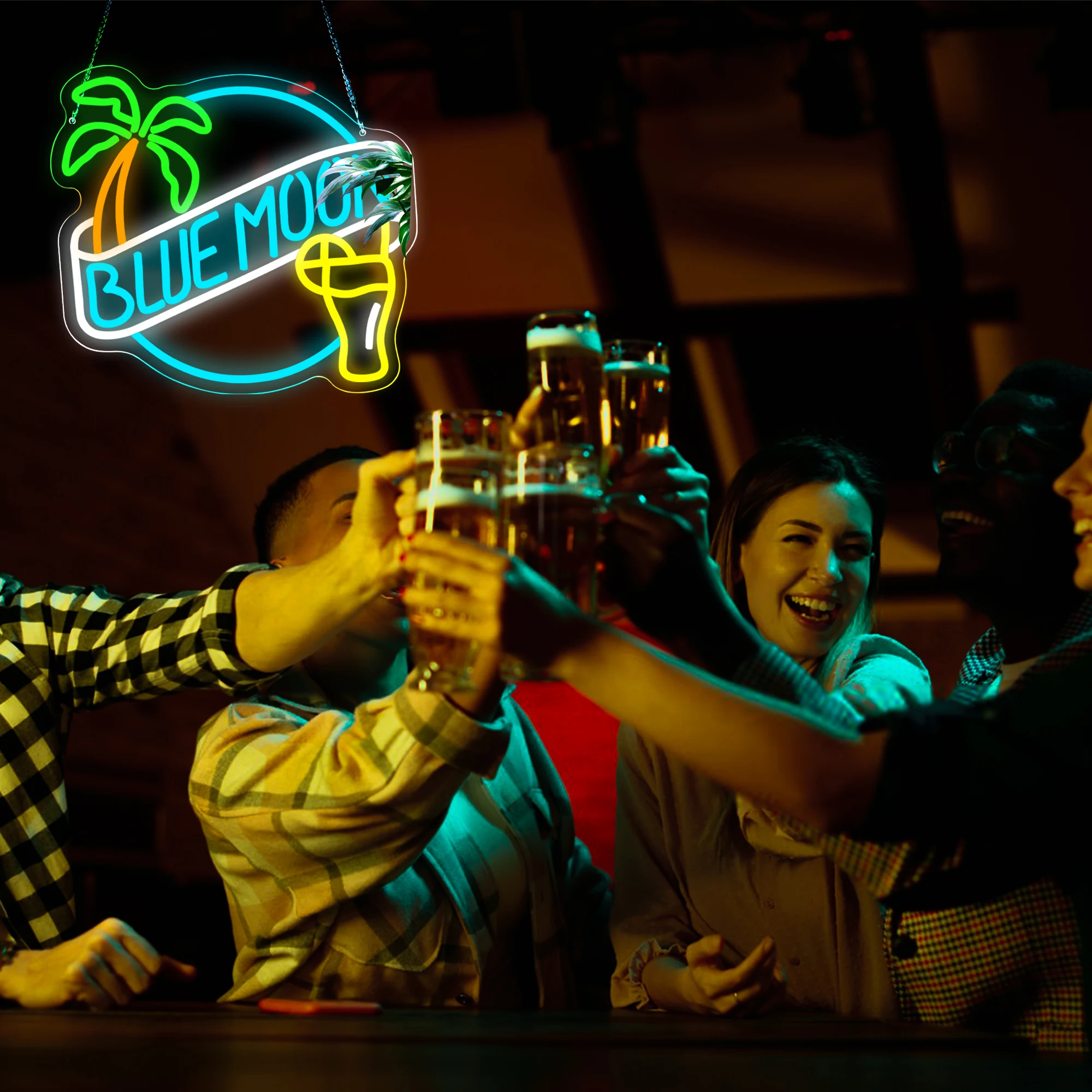 البيرة النيون لتزيين الحائط عكس الضوء النيون تضيء تسجيل للرجل الكهف الأزرق Led علامات الأعمال مناسبة لبار مخزن بيسترو #6