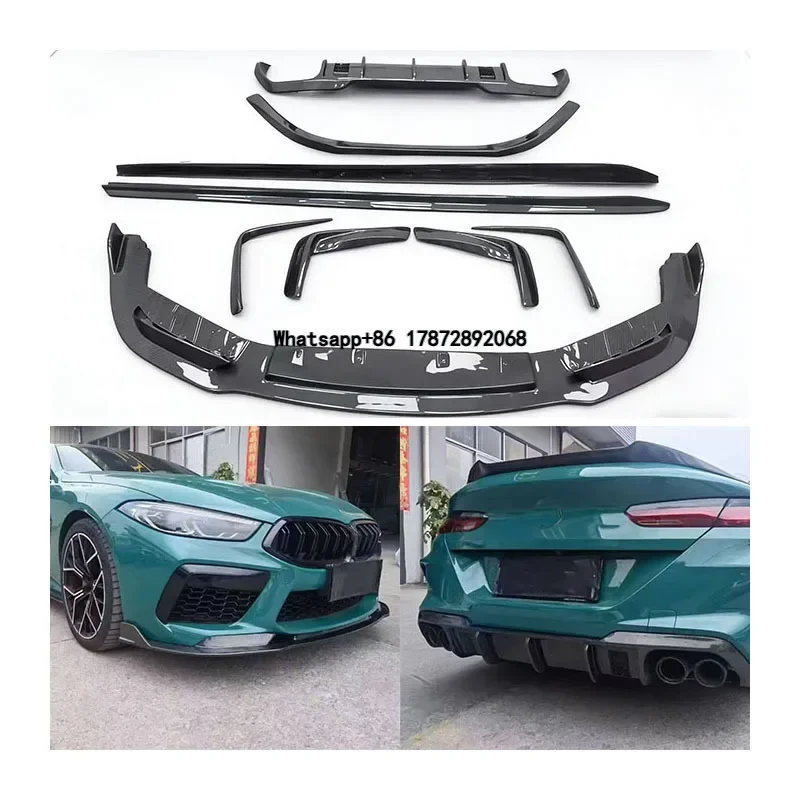 Für M8 F91 F92 F93 Carbon-Faser V-Modell Frontstoßstange Lippe Splitter Diffusor Seitenschweller Kit