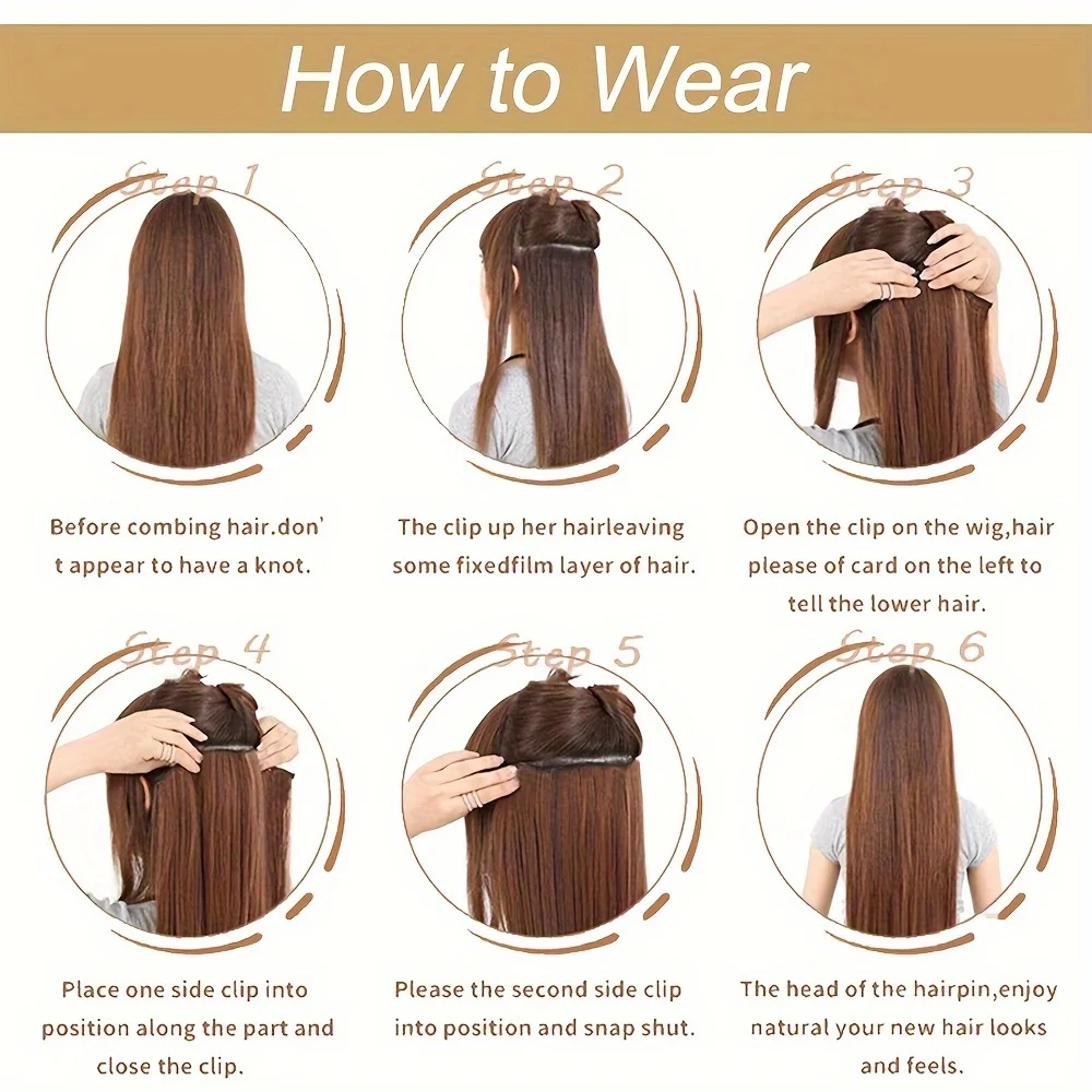 Long straight hair synthetic 5-clip hair extension clip clamped on woman\'s hair natural wig black long straight multiple lengths