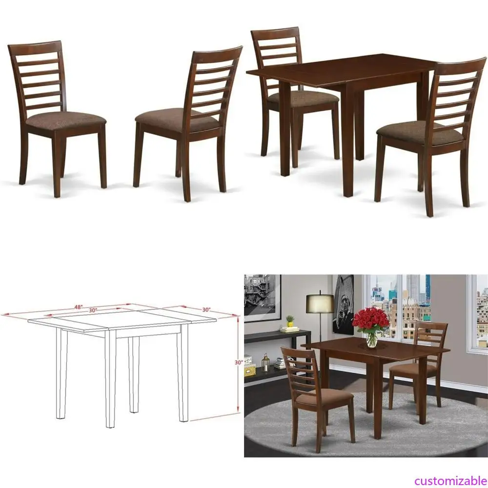 طقم طعام مكون من 3 قطع من East West Furniture: طاولة مستطيلة مع ورق متدلي وكرسيين من الكتان #1