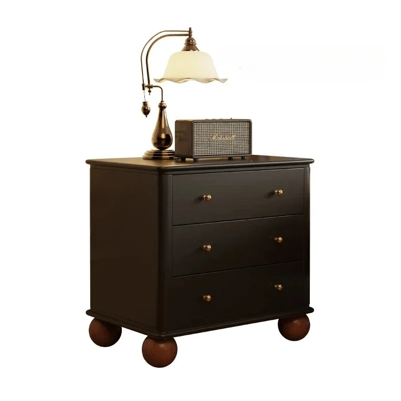 

Средневековая прикроватная тумбочка из цельного дерева, новая французская спальня высокого класса в стиле ретро, черный американский цвет