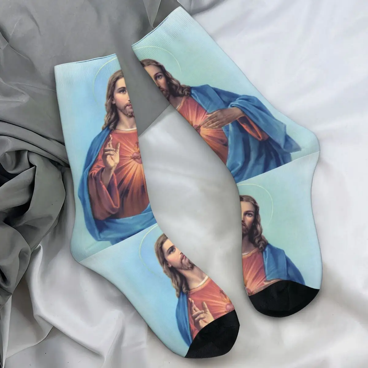 Christian Sacred Heart Of Jesus Socks Catholic Saint Jesus Christ Stockings Winter Anti Skid Men Socks Medium Skateboard Socks