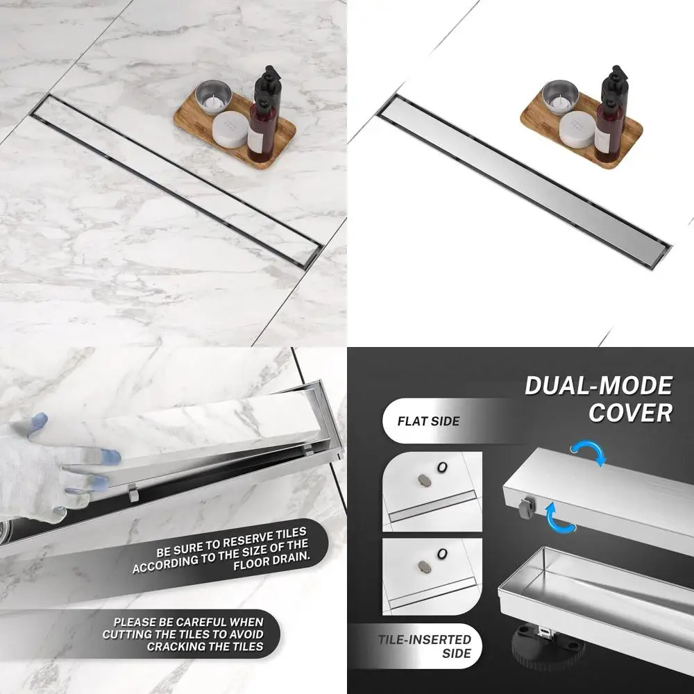 

Линейный душевой трап 18 дюймов с решеткой 2-в-1 и вставной крышкой, из нержавеющей стали, с фильтром для волос и регулируемыми ножками (матовый никель)