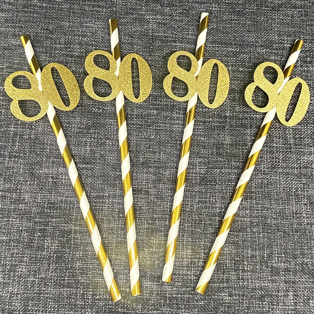 10 Stück Trinkhalme für den 30., 40., 50., 60. Geburtstag, goldfarben, glitzernd, mit Nummer 70, 80, für Geburtstagsfeiern, Jubiläumsfeiern, Dekoration – Detail 5