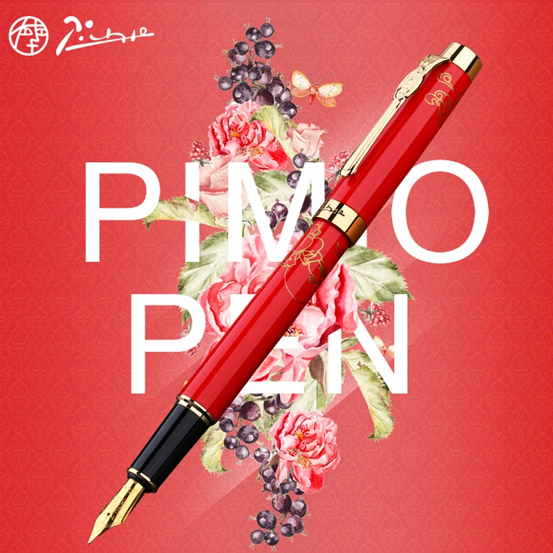 

Picasso 933 Metal Brilliant Red Fountain Pen Golden Trim Fine Nib 0.5MM Ink Pen Luxurious Writing Gift Pen Set