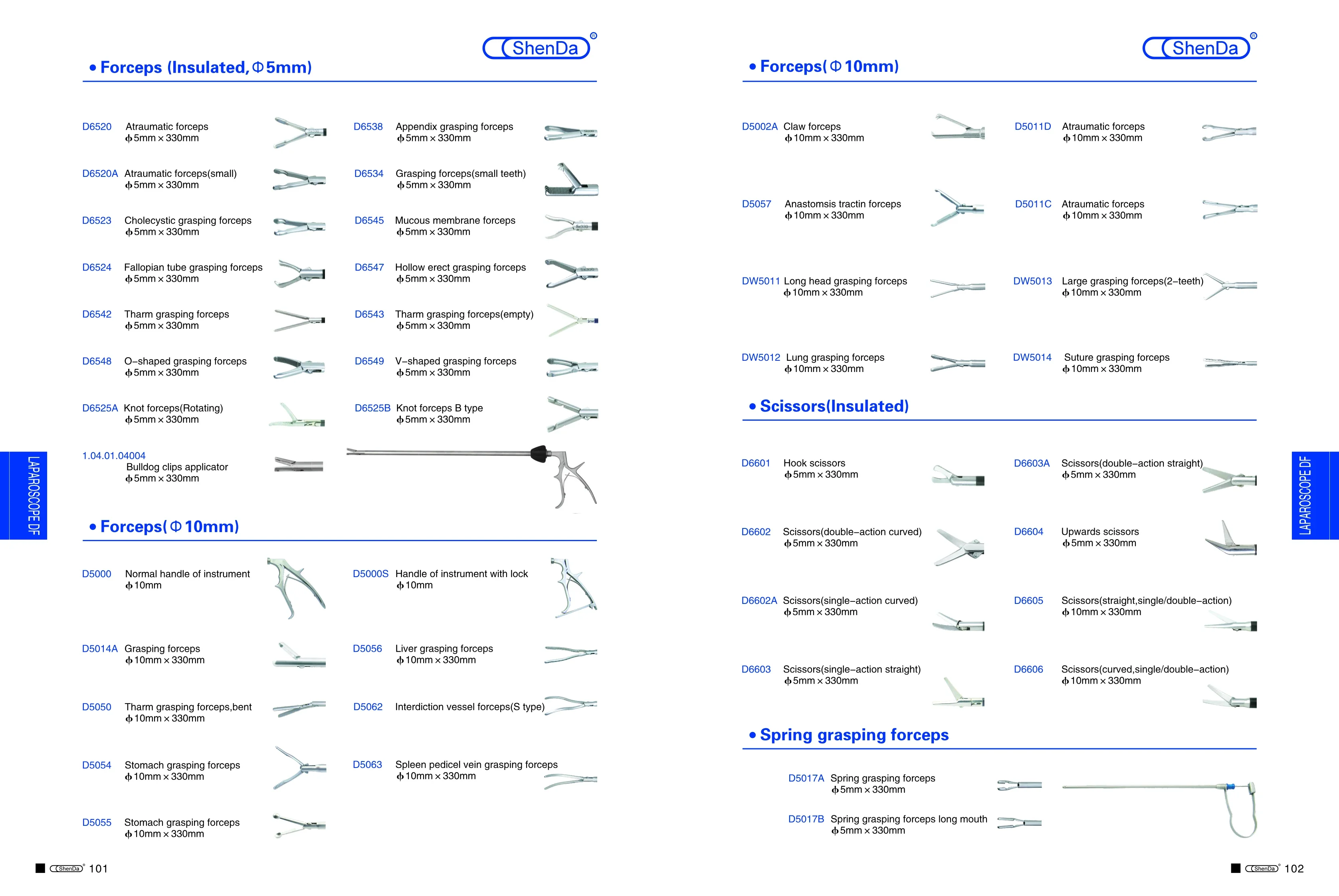 Instrumentos laparoscópicos, mola agarrando fórceps com ou sem boca longa para laparoscópio DF, 5*330mm
