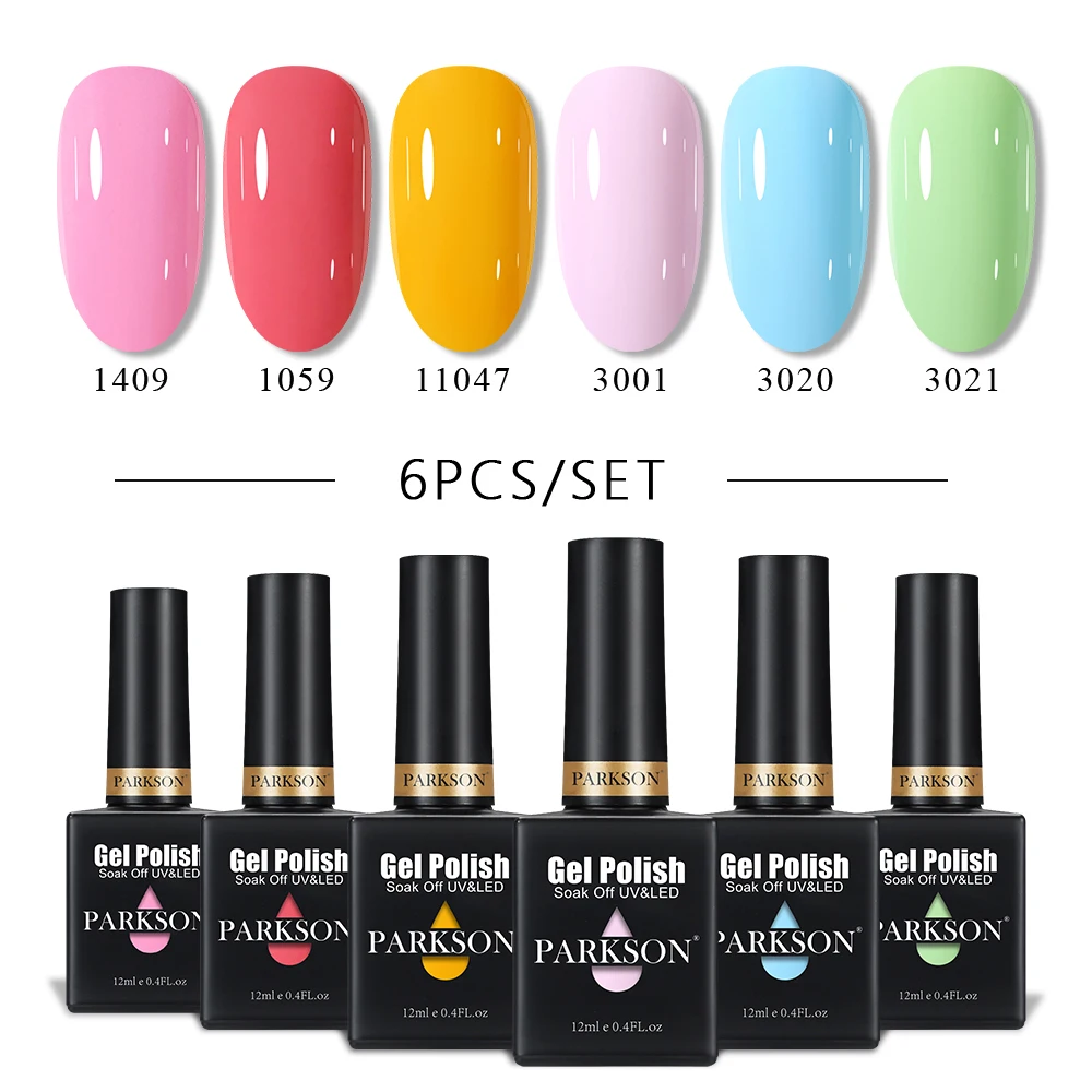 PARKSON 6 teile/los Gel Polnischen Set Semi-permanent Nagellack Hybrid Lacke Top Basis Mantel Nägel Kunst Kit Soak Off UV Lampe Serie