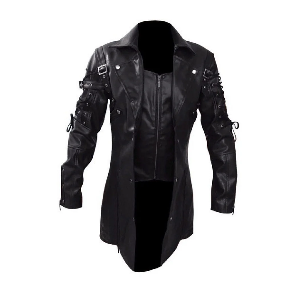 Trench-Coat gothique en cuir pour hommes, Steampunk médiéval, veste de motard Punk, automne hiver, veste de moto, Costume de Cosplay