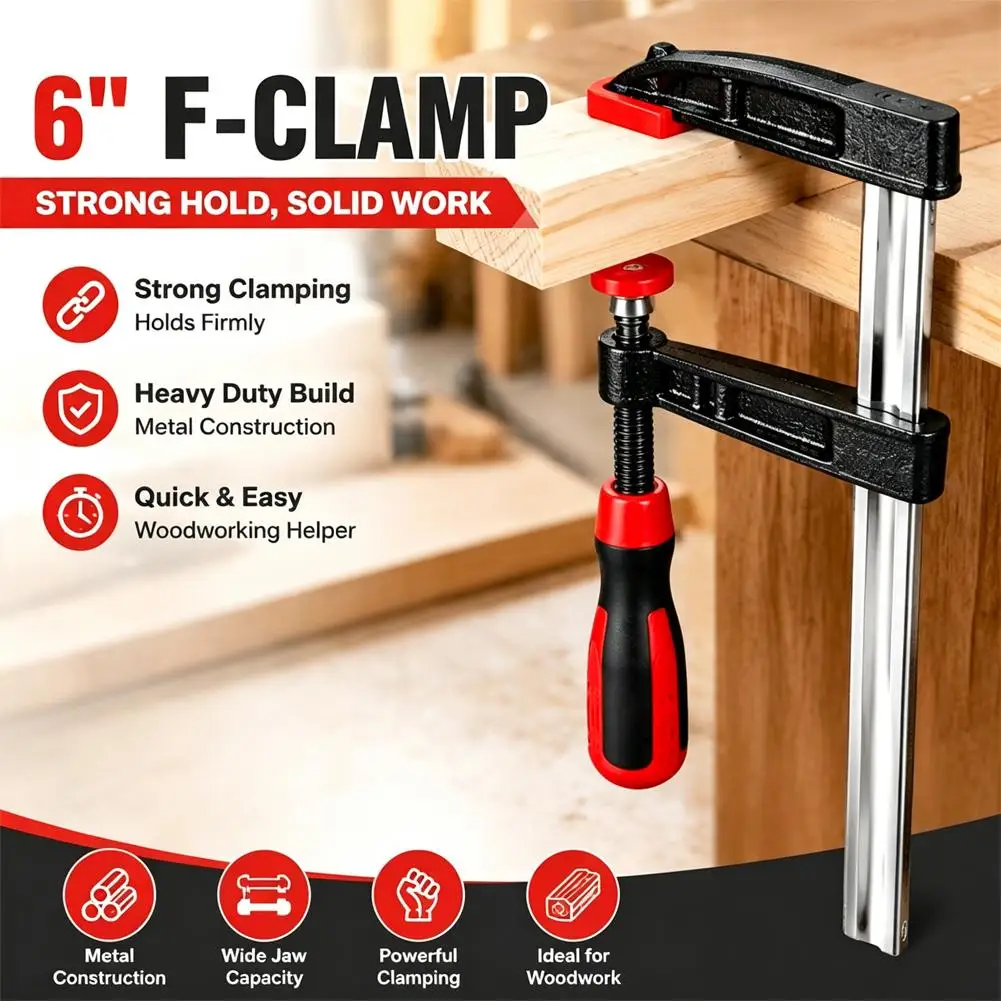 Heavy-Duty F Clamp with Non-Slip Handle Quick Adjust Strong Clamping Woodworking Repair Scratch-Resistant Pads
