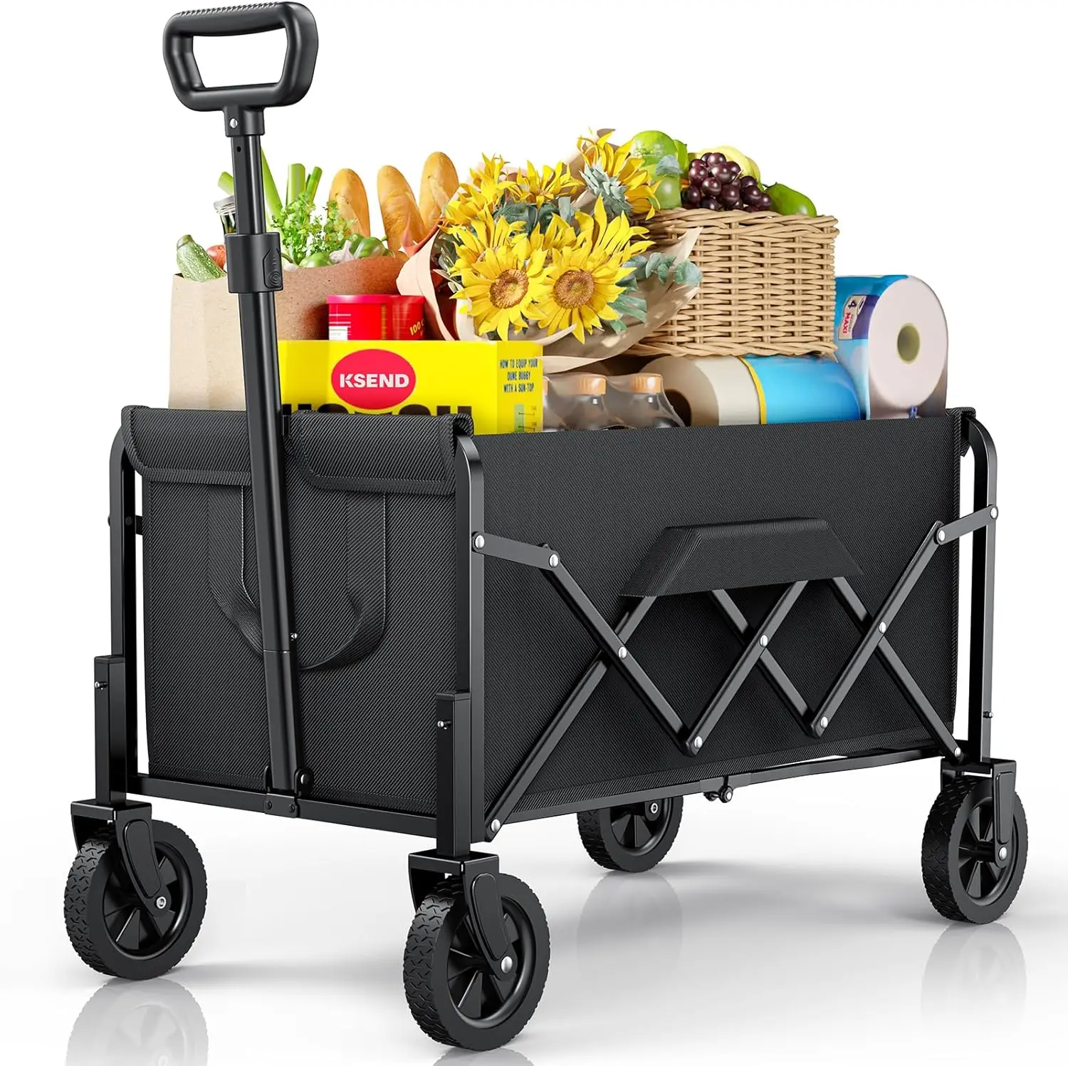 lapsible Wagon With Wheels, Foldable Wagon Carts With 200Lbs Load Capacity, Dog Wagon, Utility Wagon, Shopping Cart For