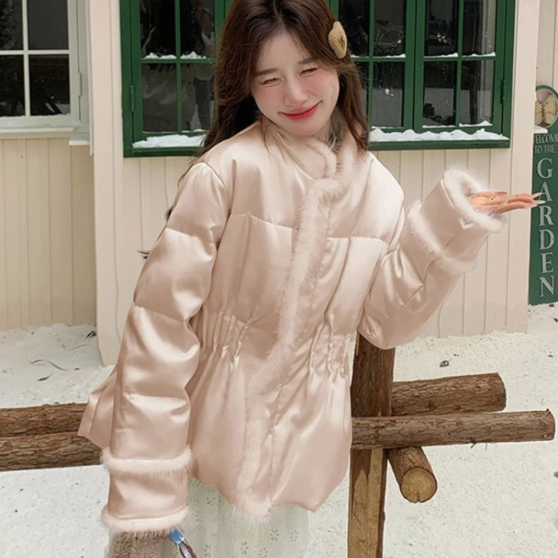 المرأة الشتاء العطر الصغيرة نمط الاتجاه سميكة معطف جديد النمط الصيني المياه الأرنب الفراء المرقعة أنيق أسفل سترة #5