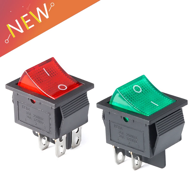 2 Position Red Light Rocker Switch 16A/250V KCD4-20 4 Pin ON/OFF Toggle Switches 31 x 25mm