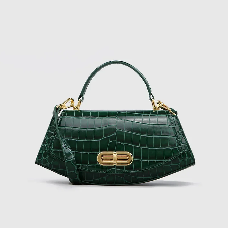 Leather Handbags Crocodile Pattern Small Bag Single Shoulder Saddle Design Mini Personalized Crossbody Handbag