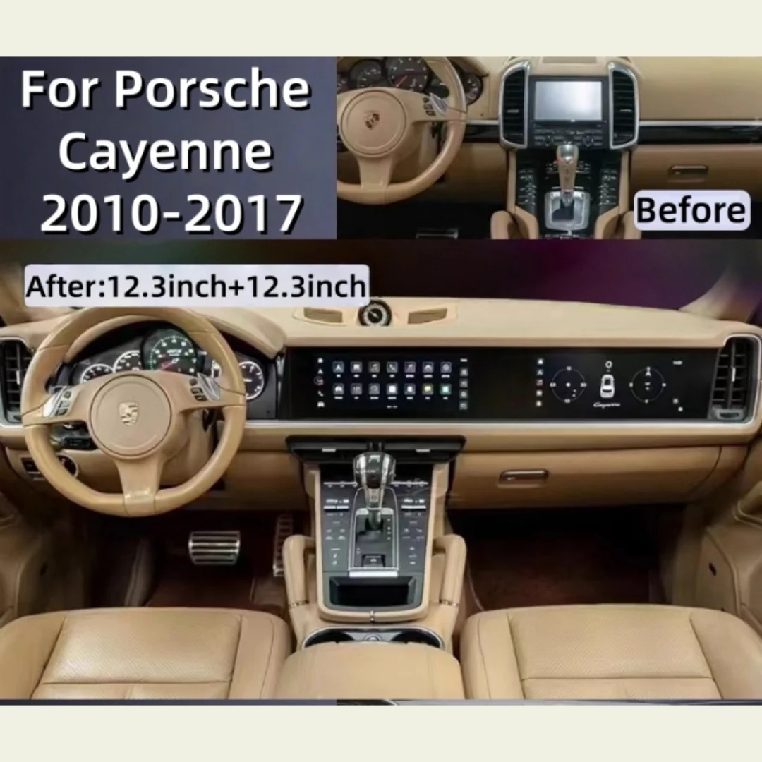 Android Dual 4K Display Screen, For Porsche Cayenne 2010-2017 RHD Multimedia DVD Player Navigation Auto Stereo Carplay Wireless