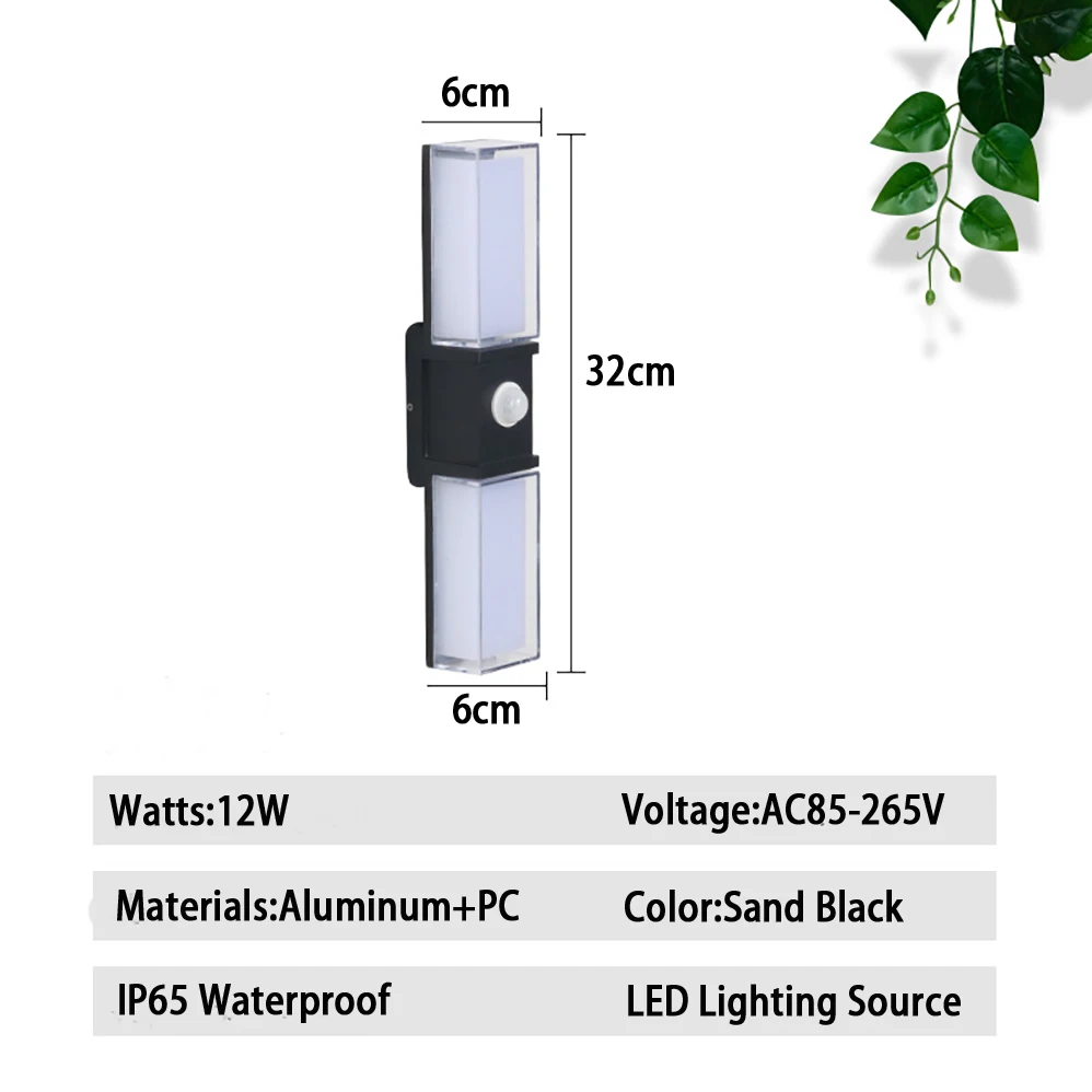 Lampe de mur de LED AC85-265V 12W induction infrarouge IP65 de corps humain imperméable d'intérieur/extérieur lampes minimalistes modernes de style