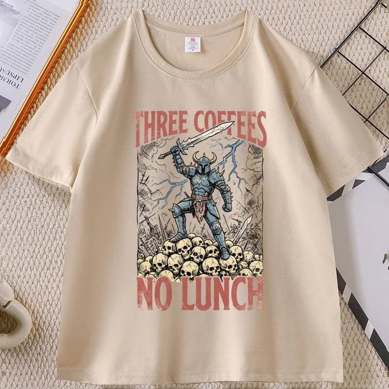 Three Coffees No Lunch T-Shirt Funny Coffee Tee Dark Humor T Shirt Sarcastic Work Warrior Graphic T Shirts Man Short Sleeve - view 3