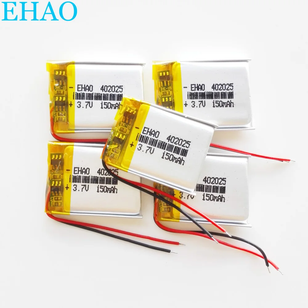 5 PCS EHAO 402025 3.7V 150mAh Lithium Polymer LiPo Rechargeable Battery For Mp3 GPS bluetooth headphone headset Smart Watch