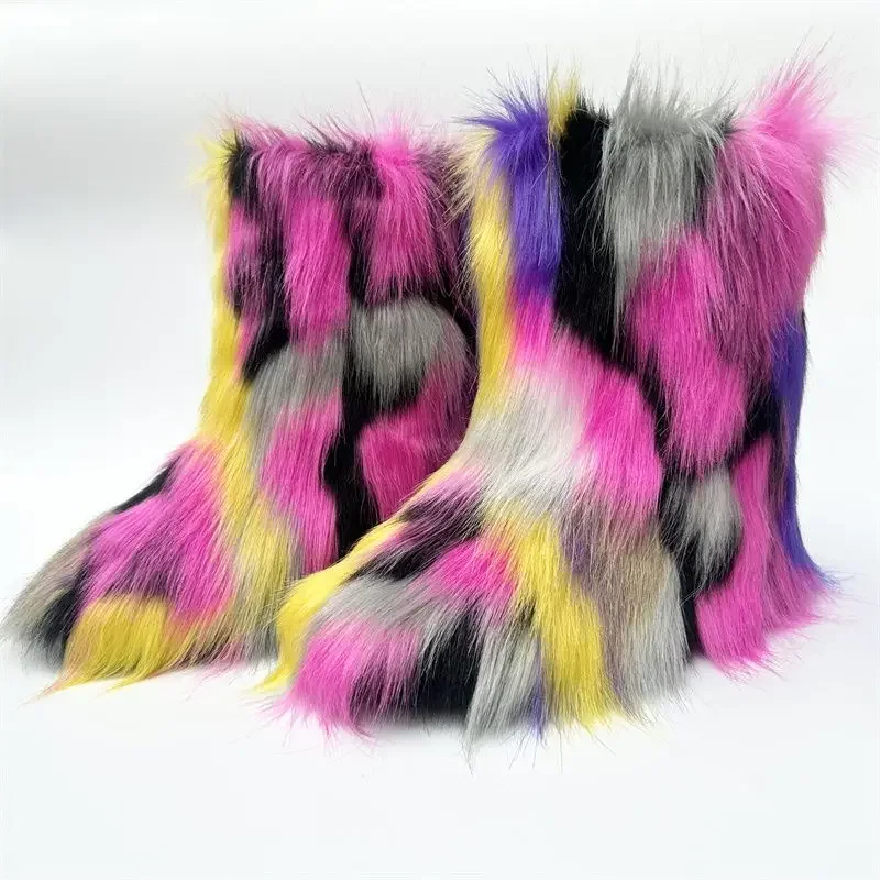 

Warm Snow Boots Cute Raccoon Fox Hair Shibuya Spice Girls Thicken Large Size Mid-calf Fur Snow Boots Long Hair Hip-hop Thin Legs