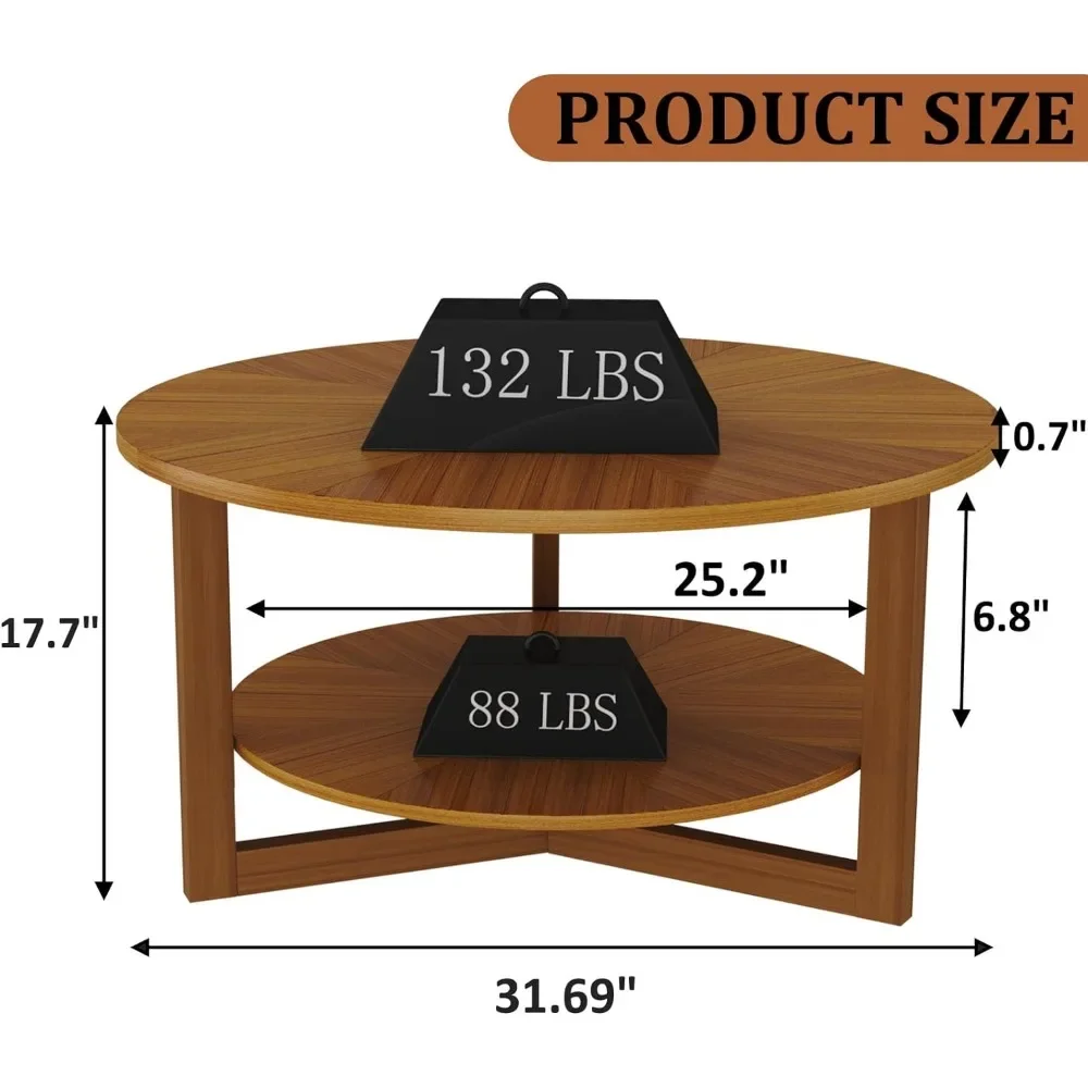 Mesa de centro redonda de madera maciza para sala de estar, muebles de centro de círculo grande, mesas de servicio, extremo de las mesas