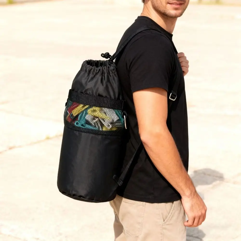 Oxford Cloth Drawstring Storage Bag Adjustable Large Capacity Mesh Hanging Storage Bag Round-Bottomed with Shoulder Strap