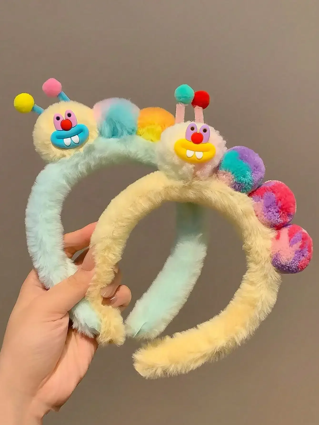 

1pc Cute Cartoon Caterpillar Plush Headband, Helps Reduce Face Width, Funny Teeth, Suitable For Washing Face & Makeup, Polyester
