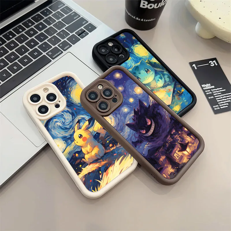 Pokemon Gengar Pikachu Bulbasaur Anime Soft Silicone Case For iPhone 16 Pro 14 15 Plus 11 12 13 Mini Pro Max Coque Phone Cover